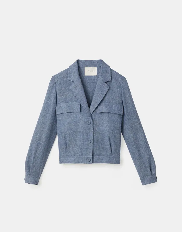 Women Lafayette 148 New York Jackets and Blazers Conall Bomber Jacket In Italian Isola Weave Bluestone Multi