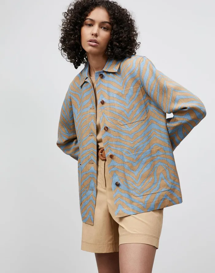 Women Lafayette 148 New York Jackets and Blazers PlusSize Amaris Jacket In Zevron Print Linen Fresh Blue Multi Women Lafayette 148 New York Jackets and Blazers PlusSize Amaris Jacket In Zevron Print Linen Fresh Blue Multi