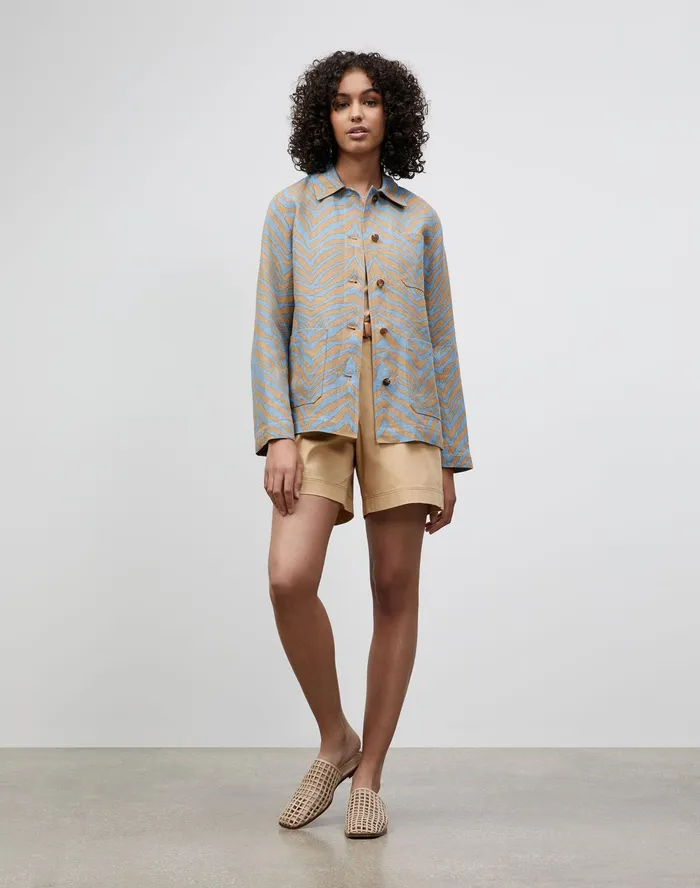 Women Lafayette 148 New York Jackets and Blazers PlusSize Amaris Jacket In Zevron Print Linen Fresh Blue Multi