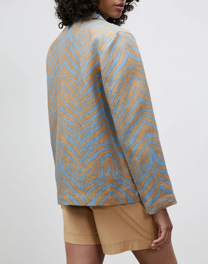 Women Lafayette 148 New York Jackets and Blazers PlusSize Amaris Jacket In Zevron Print Linen Fresh Blue Multi