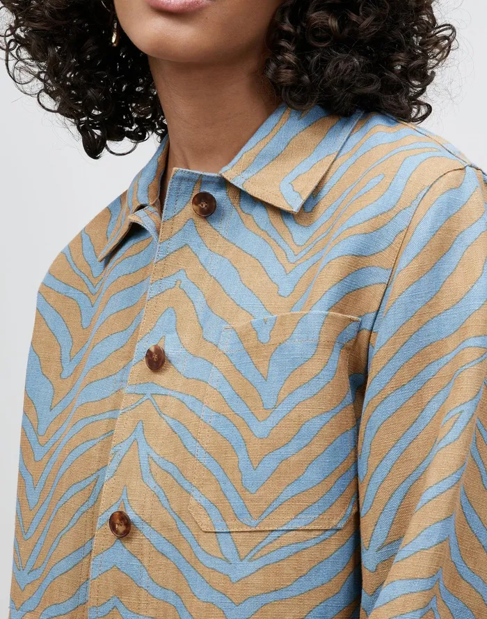 Women Lafayette 148 New York Jackets and Blazers PlusSize Amaris Jacket In Zevron Print Linen Fresh Blue Multi