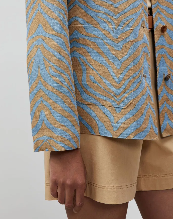 Women Lafayette 148 New York Jackets and Blazers PlusSize Amaris Jacket In Zevron Print Linen Fresh Blue Multi