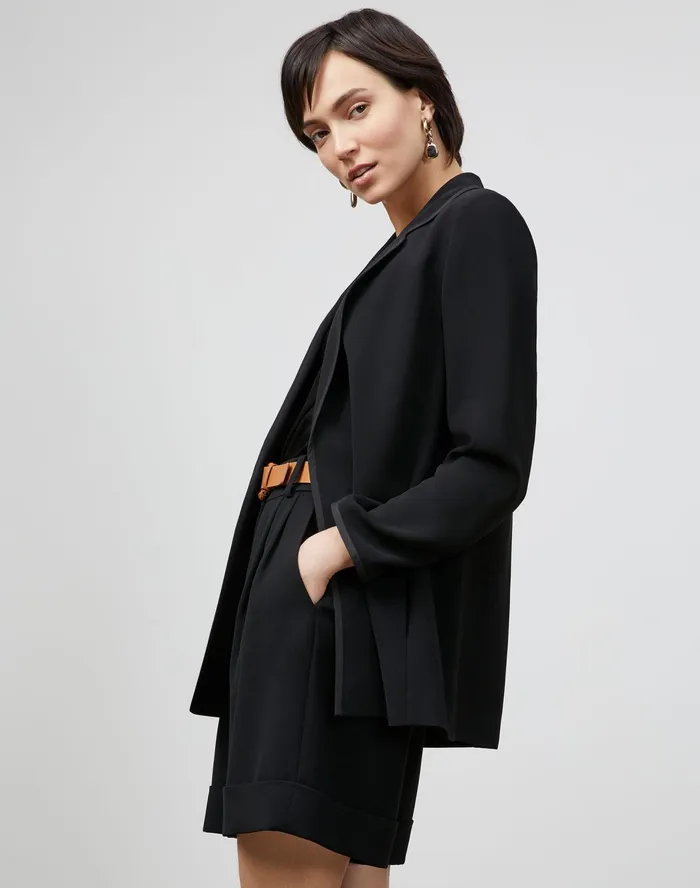 Women Lafayette 148 New York Jackets and Blazers PlusSize Brighton Cardigan Jacket In Finesse Crepe Black