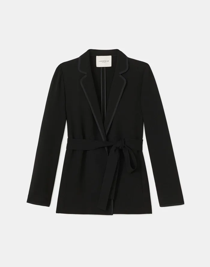 Women Lafayette 148 New York Jackets and Blazers PlusSize Brighton Cardigan Jacket In Finesse Crepe Black