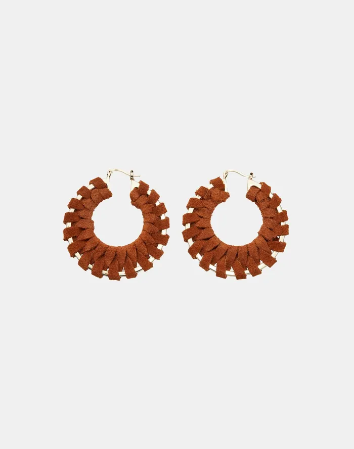 Women Lafayette 148 New York Leather Accessories HandWrapped Leather Hoop Earring Copper Women Lafayette 148 New York Leather Accessories HandWrapped Leather Hoop Earring Copper