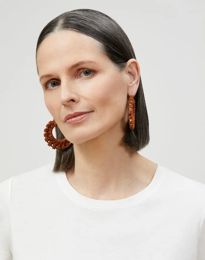 Women Lafayette 148 New York Leather Accessories HandWrapped Leather Hoop Earring Copper