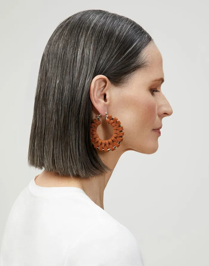 Women Lafayette 148 New York Leather Accessories HandWrapped Leather Hoop Earring Copper