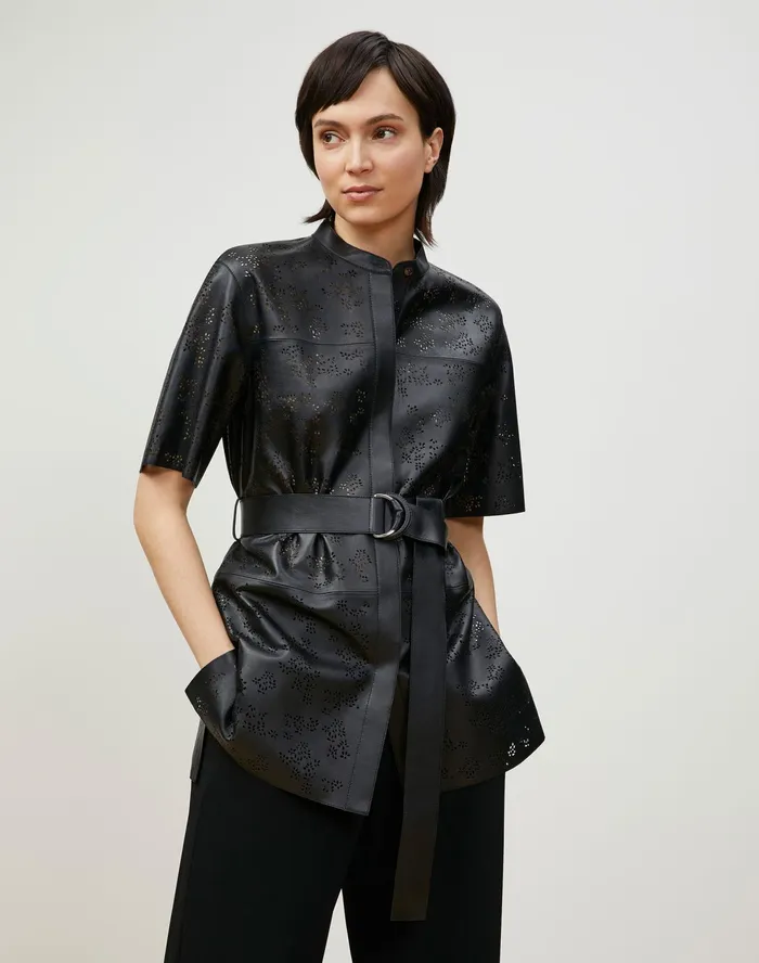 Women Lafayette 148 New York Leathers and Suedes Alyse Blouse In Petal Eyelet Italian Tuffato Lambskin Black Women Lafayette 148 New York Leathers and Suedes Alyse Blouse In Petal Eyelet Italian Tuffato Lambskin Black