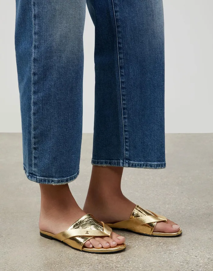 Women Lafayette 148 New York Sandals Leather Iris Icon Sandal Gold