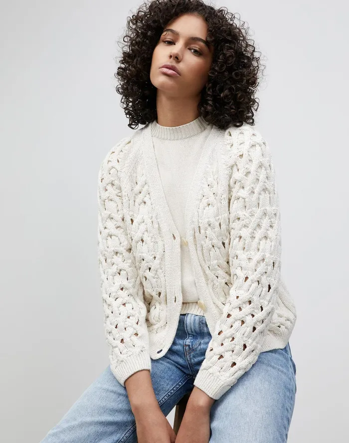 Women Lafayette 148 New York Sweaters Italian LinenCotton Infinity Cable Cardigan Cloud