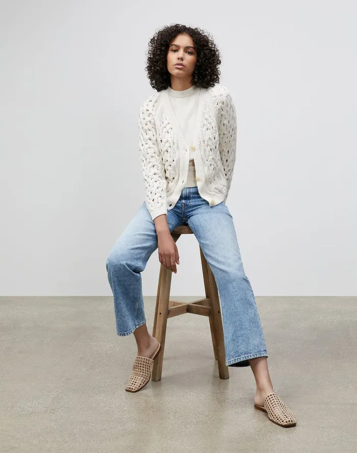 Women Lafayette 148 New York Sweaters Italian LinenCotton Infinity Cable Cardigan Cloud