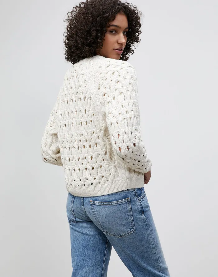 Women Lafayette 148 New York Sweaters Italian LinenCotton Infinity Cable Cardigan Cloud