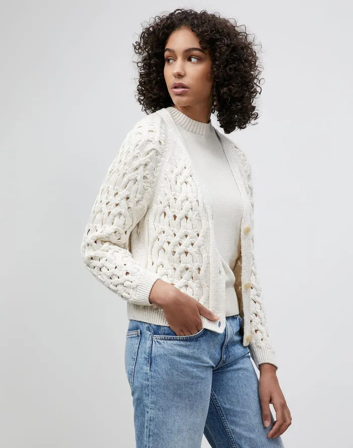 Women Lafayette 148 New York Sweaters Italian LinenCotton Infinity Cable Cardigan Cloud
