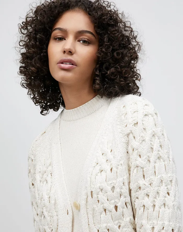 Women Lafayette 148 New York Sweaters Italian LinenCotton Infinity Cable Cardigan Cloud