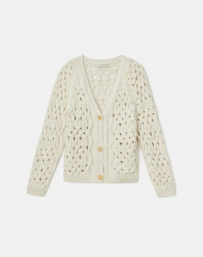 Women Lafayette 148 New York Sweaters Italian LinenCotton Infinity Cable Cardigan Cloud