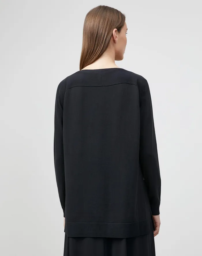 Women Lafayette 148 New York Sweaters PlusSize Cotton Crepe Plaited VNeck Sweater Black