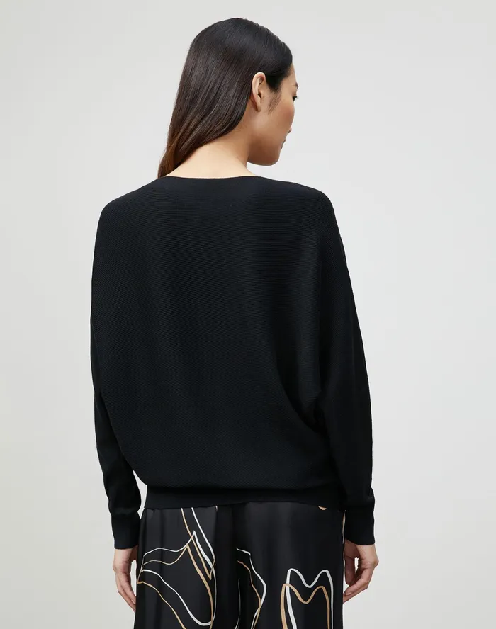 Women Lafayette 148 New York Sweaters PlusSize Cotton Silk Ribbed Asymmetric Sweater Black