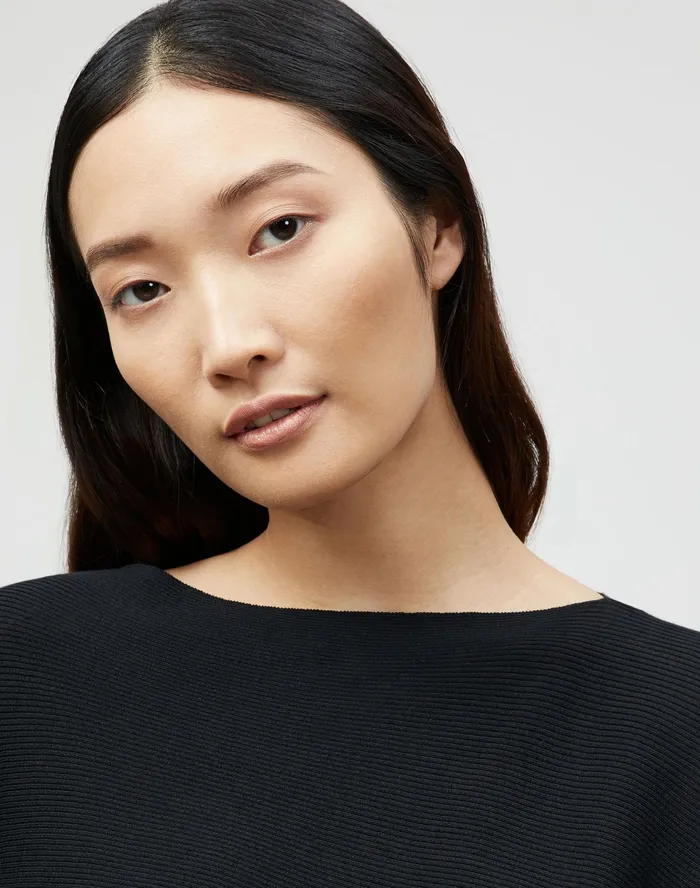 Women Lafayette 148 New York Sweaters PlusSize Cotton Silk Ribbed Asymmetric Sweater Black
