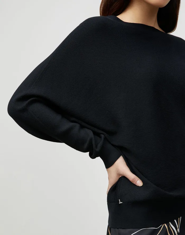 Women Lafayette 148 New York Sweaters PlusSize Cotton Silk Ribbed Asymmetric Sweater Black