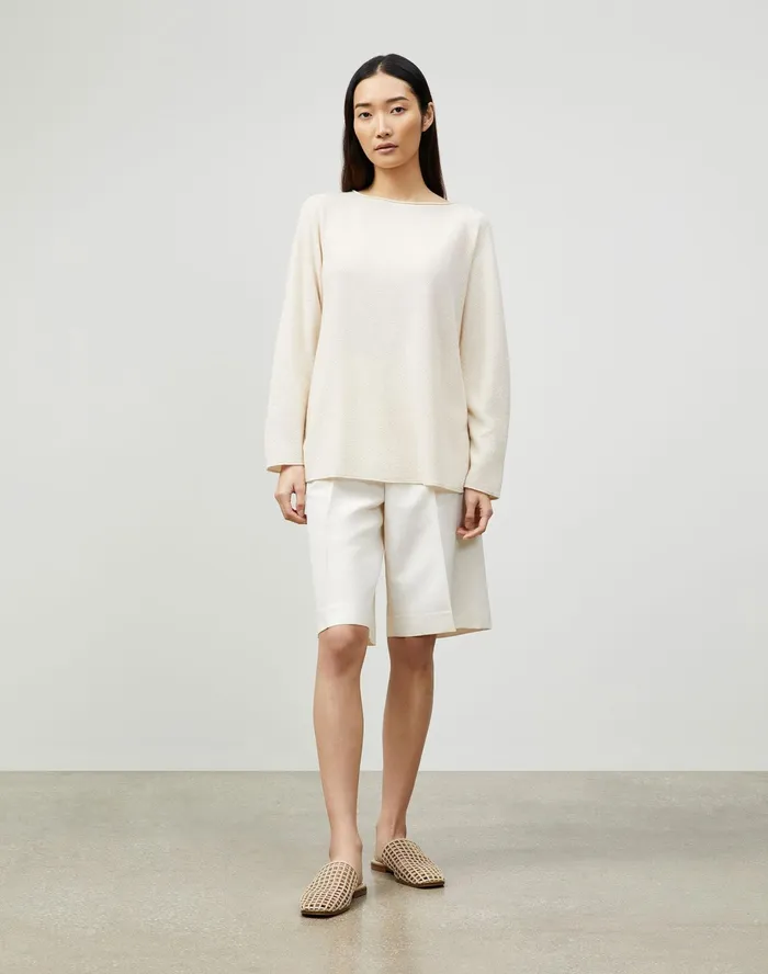 Women Lafayette 148 New York Sweaters PlusSize KindCashmere Textured Stitch Bateau Neck Sweater Creme Fraiche Melange