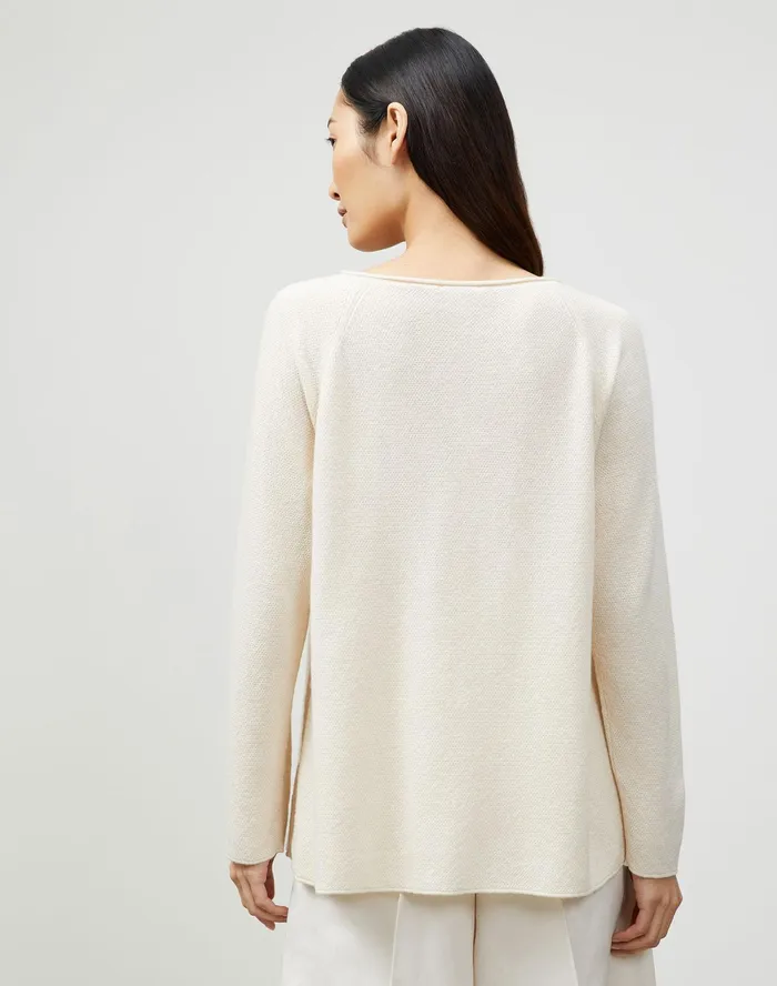 Women Lafayette 148 New York Sweaters PlusSize KindCashmere Textured Stitch Bateau Neck Sweater Creme Fraiche Melange