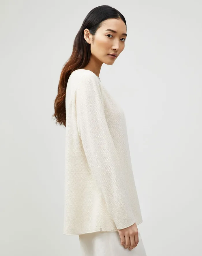 Women Lafayette 148 New York Sweaters PlusSize KindCashmere Textured Stitch Bateau Neck Sweater Creme Fraiche Melange