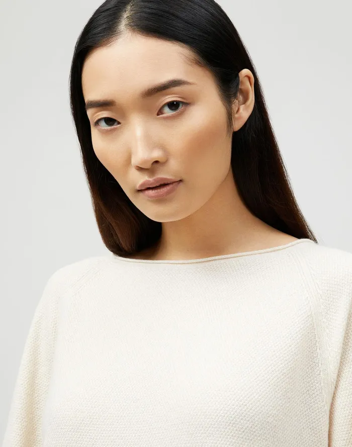 Women Lafayette 148 New York Sweaters PlusSize KindCashmere Textured Stitch Bateau Neck Sweater Creme Fraiche Melange