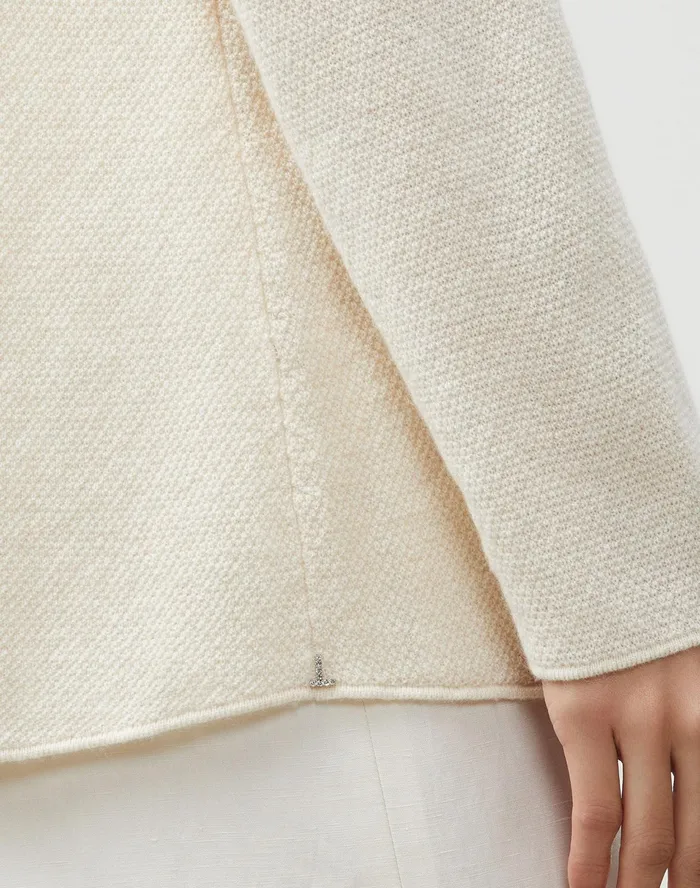 Women Lafayette 148 New York Sweaters PlusSize KindCashmere Textured Stitch Bateau Neck Sweater Creme Fraiche Melange