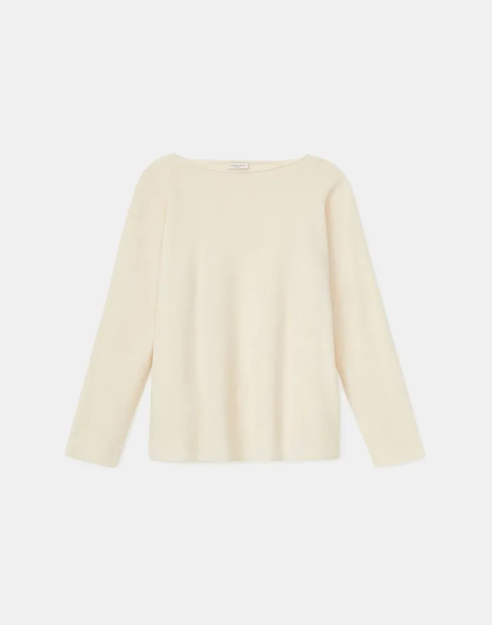 Women Lafayette 148 New York Sweaters PlusSize KindCashmere Textured Stitch Bateau Neck Sweater Creme Fraiche Melange