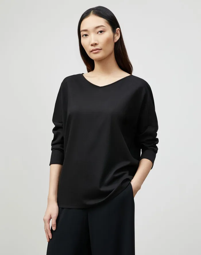 Women Lafayette 148 New York Tops and Tees Calista Top In Lightweight Punto Milano Black Women Lafayette 148 New York Tops and Tees Calista Top In Lightweight Punto Milano Black