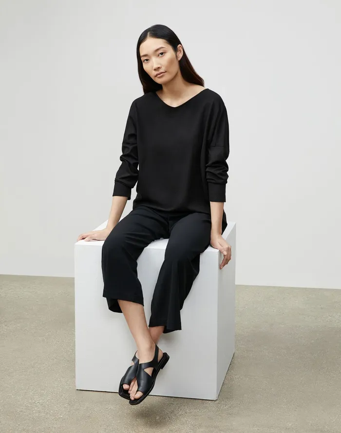 Women Lafayette 148 New York Tops and Tees Calista Top In Lightweight Punto Milano Black