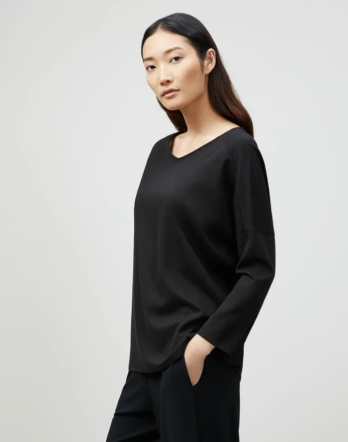 Women Lafayette 148 New York Tops and Tees Calista Top In Lightweight Punto Milano Black