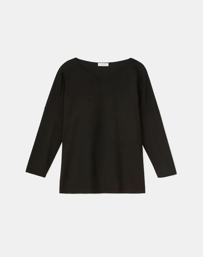 Women Lafayette 148 New York Tops and Tees Calista Top In Lightweight Punto Milano Black