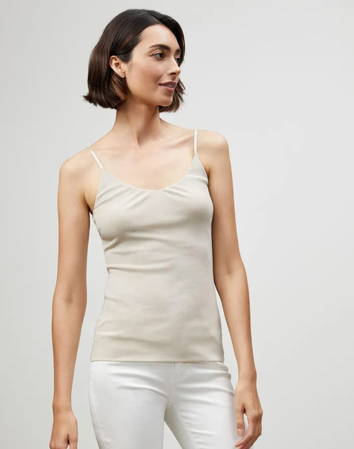 Women Lafayette 148 New York Tops and Tees Petite Mesh Jersey Camisole Khaki