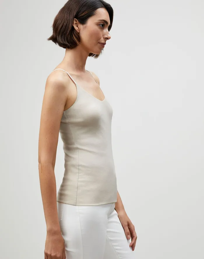 Women Lafayette 148 New York Tops and Tees Petite Mesh Jersey Camisole Khaki