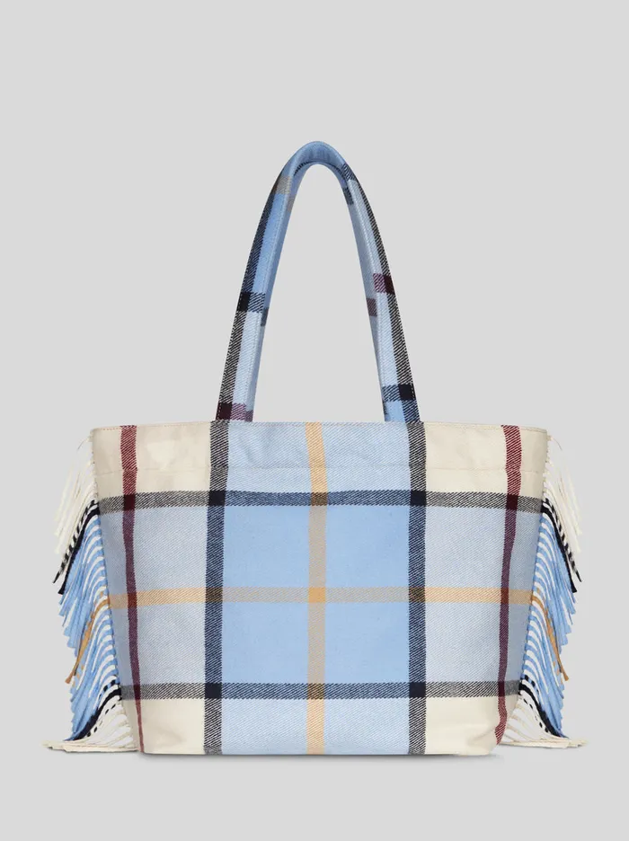 Women Large Check Jacquard Soft Trotter Tote Bag With Fringing Etro Shopping Bags