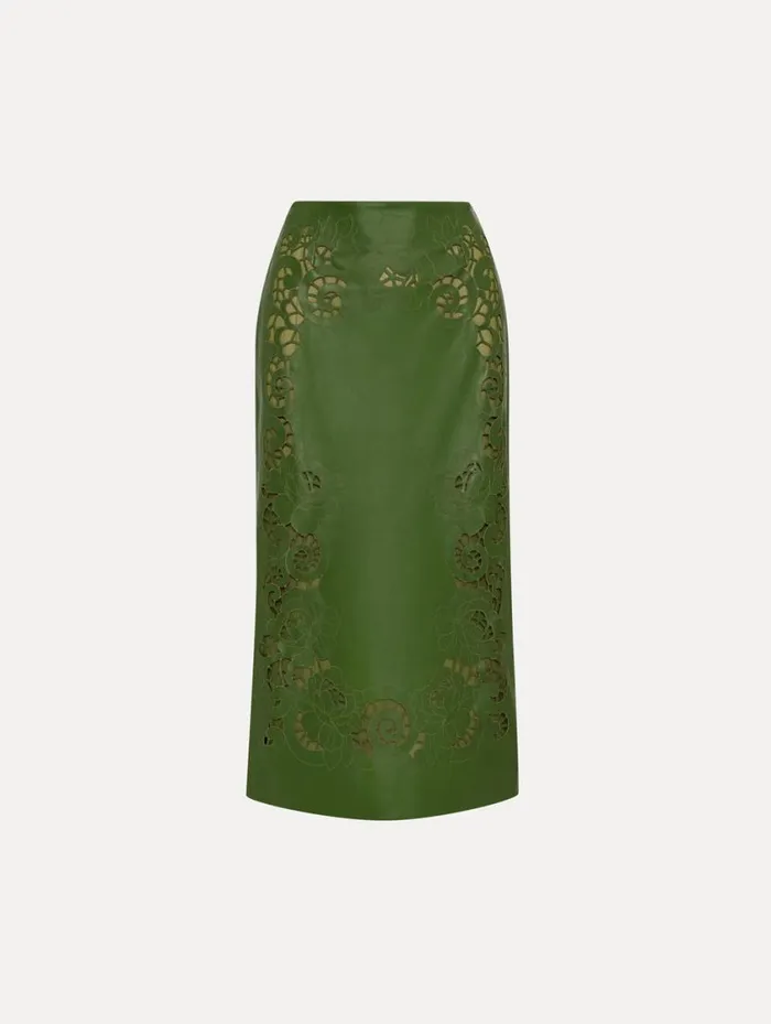 Women Laser Cut Floral Leather Pencil Skirt Fern Oscar De La Renta Pants and Skirts Women Laser Cut Floral Leather Pencil Skirt Fern Oscar De La Renta Pants and Skirts