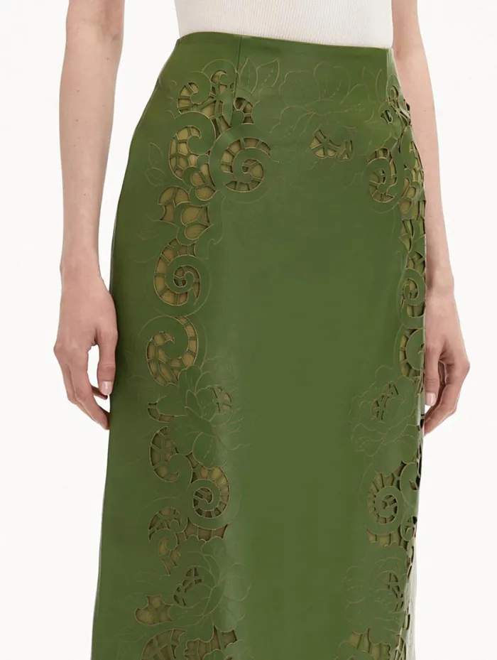 Women Laser Cut Floral Leather Pencil Skirt Fern Oscar De La Renta Pants and Skirts Women Laser Cut Floral Leather Pencil Skirt Fern Oscar De La Renta Pants and Skirts