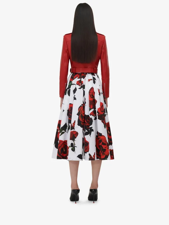 Women Leather Alexander McQueen Cropped Biker Jacket Welsh Red