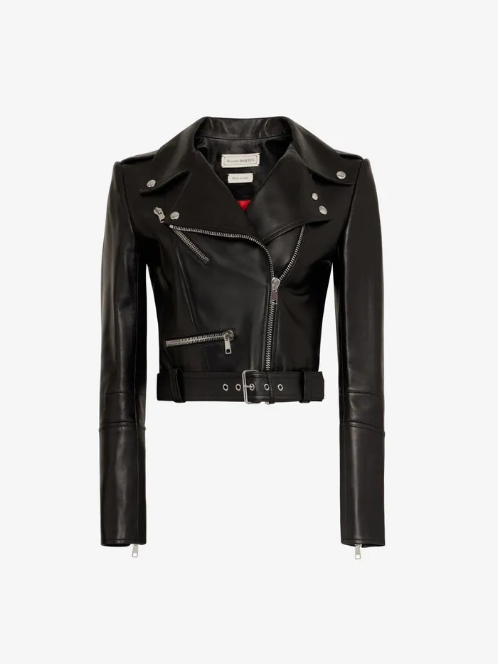 Women Leather Alexander McQueen Cropped Leather Jacket Black
