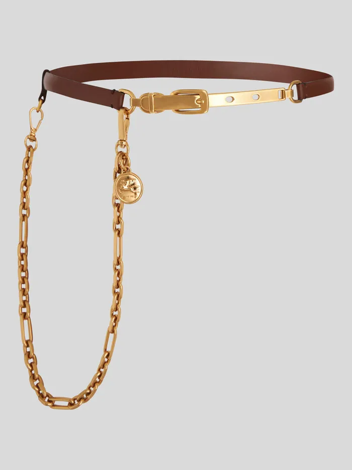 Women Leather Belt With Chain And Medallion Etro Belts