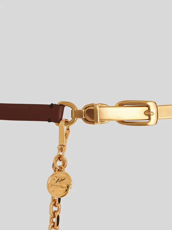 Women Leather Belt With Chain And Medallion Etro Belts