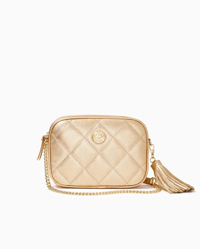 Women Lilly Pulitzer Bags Dessa Leather Crossbody Bag Gold Metallic