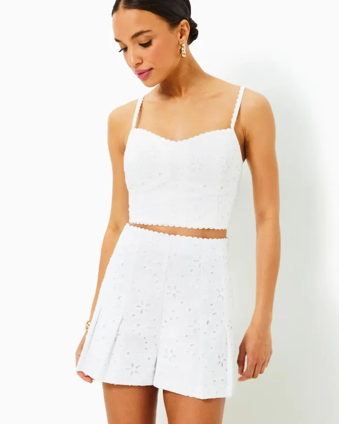 Women Lilly Pulitzer Bottoms 3034 Winslow Eyelet Short Resort White Sealife Eyelet