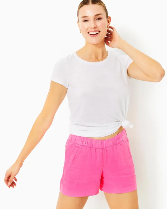 Women Lilly Pulitzer Bottoms 4034 Lilo Linen Short Mizner Red