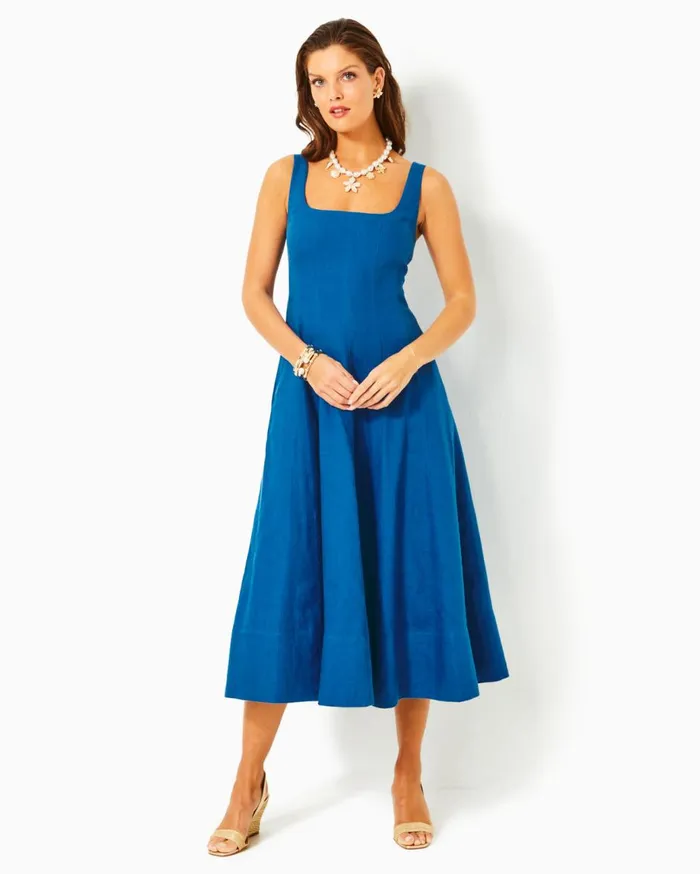 Women Lilly Pulitzer Dresses Amerie Linen Midi Dress Multi Bahamas Beachcomber Women Lilly Pulitzer Dresses Amerie Linen Midi Dress Multi Bahamas Beachcomber