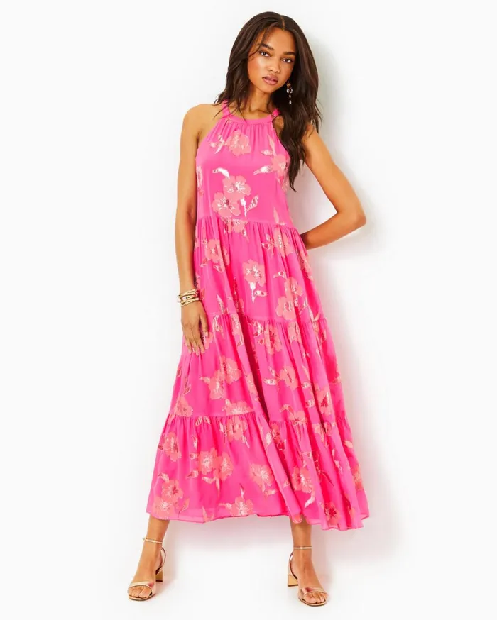 Women Lilly Pulitzer Dresses Beccalyn Halter Maxi Dress Roxie Pink Anniversary Silk Clip Women Lilly Pulitzer Dresses Beccalyn Halter Maxi Dress Roxie Pink Anniversary Silk Clip