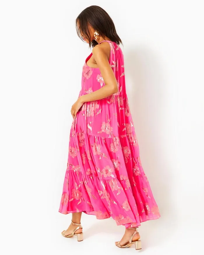 Women Lilly Pulitzer Dresses Beccalyn Halter Maxi Dress Roxie Pink Anniversary Silk Clip Women Lilly Pulitzer Dresses Beccalyn Halter Maxi Dress Roxie Pink Anniversary Silk Clip