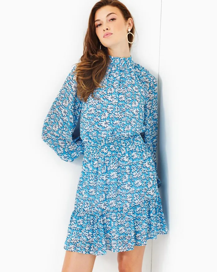 Women Lilly Pulitzer Dresses Ellielynn Long Sleeve Dress Lunar Blue Palm Beach Petals Women Lilly Pulitzer Dresses Ellielynn Long Sleeve Dress Lunar Blue Palm Beach Petals