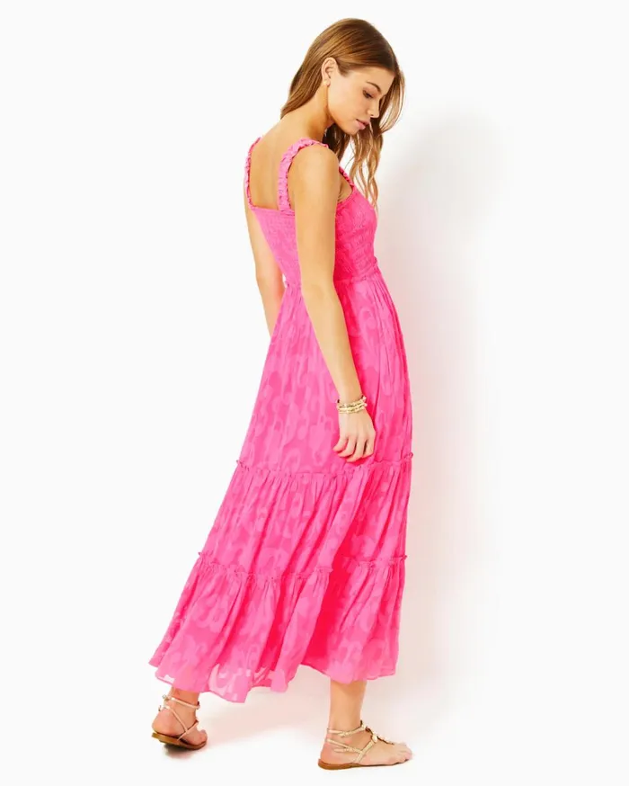 Women Lilly Pulitzer Dresses Hadly Smocked Maxi Dress Mizner Red Poly Crepe Swirl Clip Women Lilly Pulitzer Dresses Hadly Smocked Maxi Dress Mizner Red Poly Crepe Swirl Clip